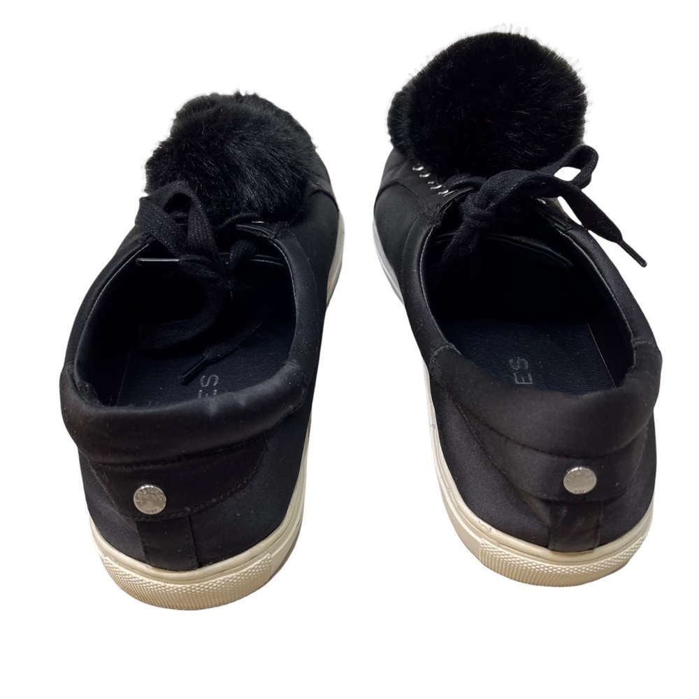 J/Slides NYC Alpha Satin Pom Poms Sneaker Black Lace Up Size 8.5 Platform - Picture 5 of 11